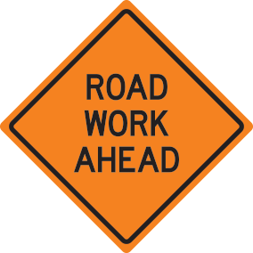 Road work ahead sign