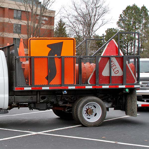Traffic control truck with signs